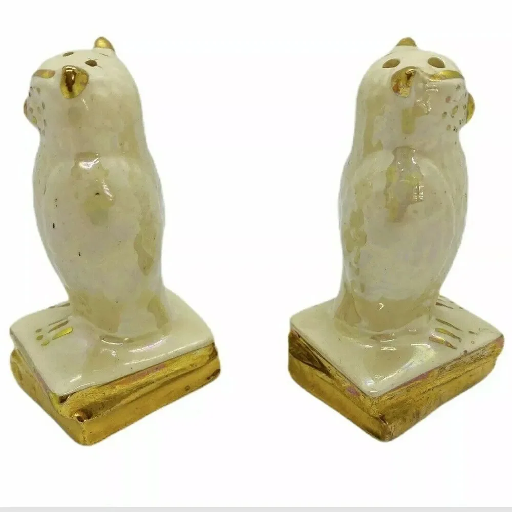 Salt & Pepper Shaker Ceramic Animals Owl, Mouse Mice & Pewter Vintage Lot of 3